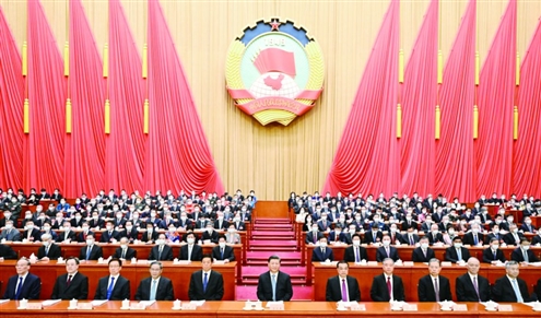 3月4日,中国人民政治协商会议第十四届全国委员会第一次会议在北京人民大会堂开幕。这是习近平、李克强、栗战书、汪洋、李强、赵乐际、韩正、蔡奇、丁薛祥、李希、王岐山在主席台就座。新华社发